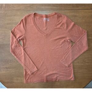 Eddie Bauer Womens XL Orange Heathered V-Neck Long Sleeve T-Shirt Cotton Blend